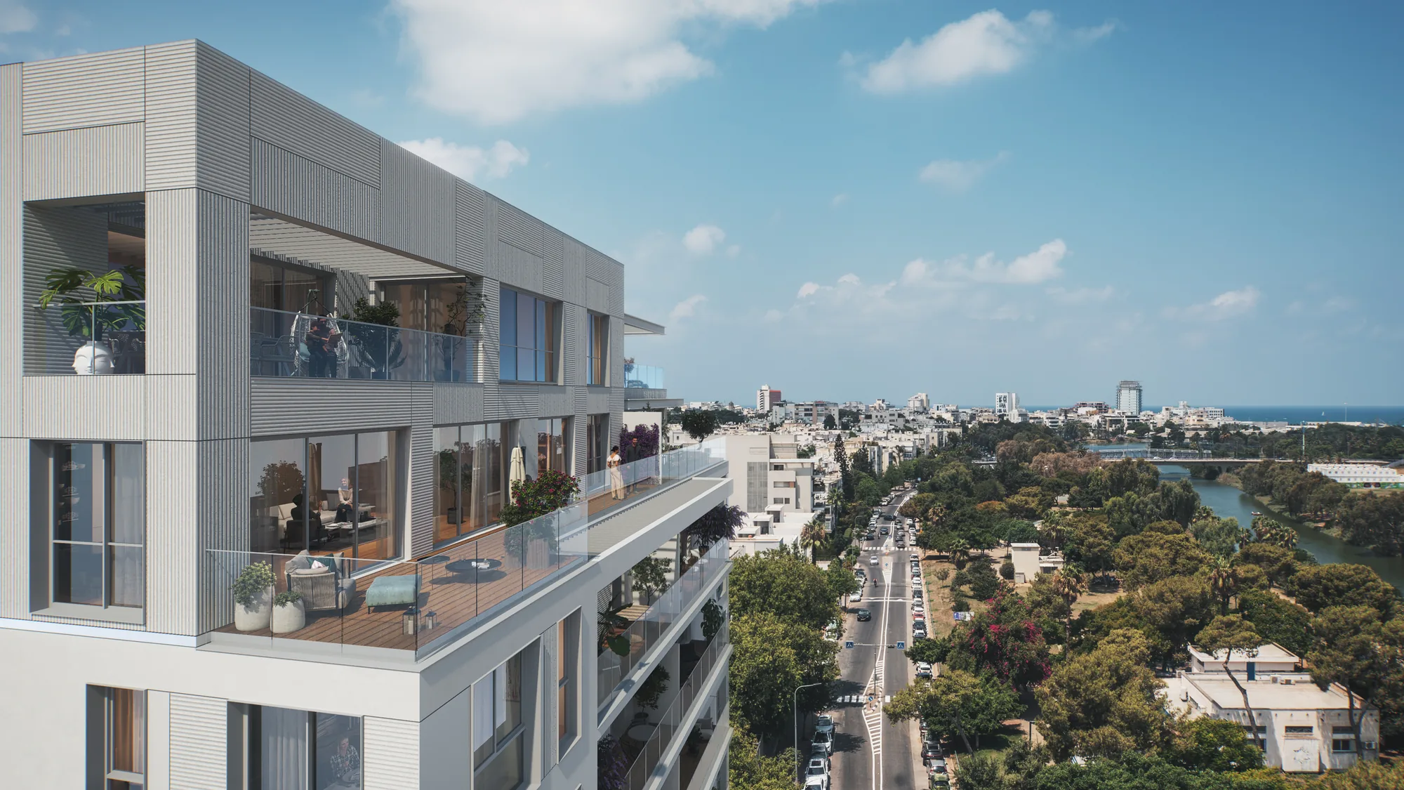 מרפסת פנטהאוז עם נוף לירקון